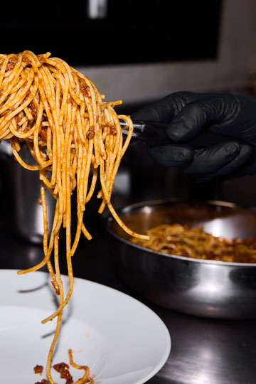 Teller mit Spaghetti.